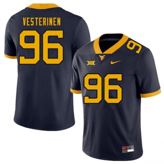 Men's West Virginia Mountaineers NCAA #96 Edward Vesterinen Navy Authentic Nike Stitched College Football Jersey MZ15L71ZR